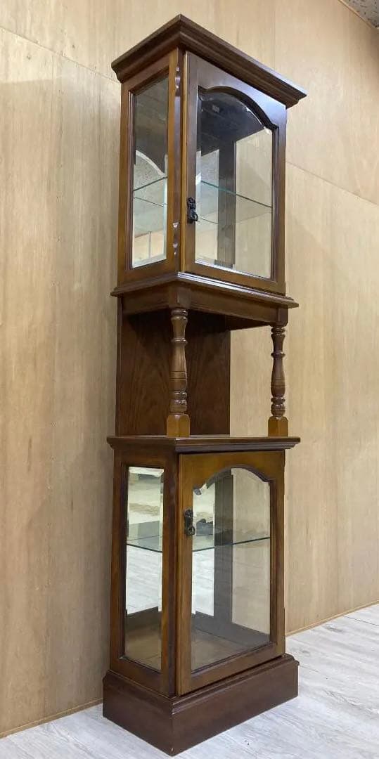 【カリモク】アンティーク　ガラスショーケース　飾り棚　コレクションボード