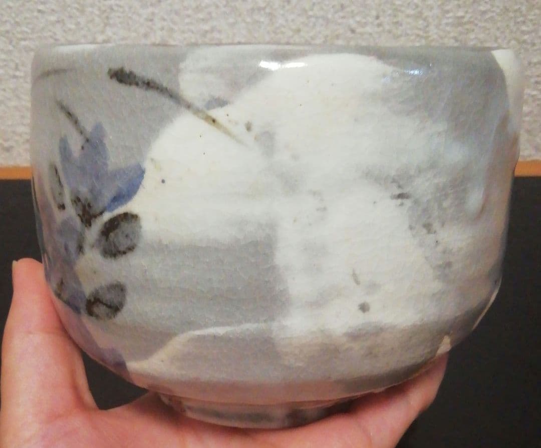 虎渓山　水月窯　　桔梗絵　美濃焼　茶碗　共箱　共布　茶道具