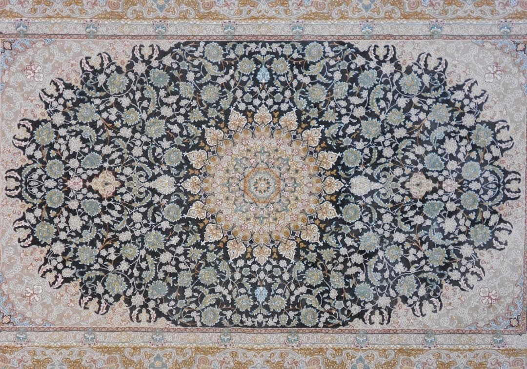 最後の一枚！144万ノット、立体柄！イラン産絨毯！150×225cm-51001