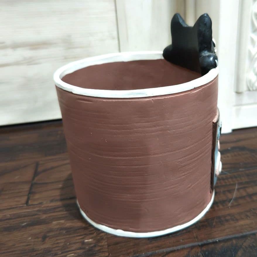 寄付 対象 セトクラフト　黒　猫　キャット　マッシュルーム 鉢植　ブラウン　陶器