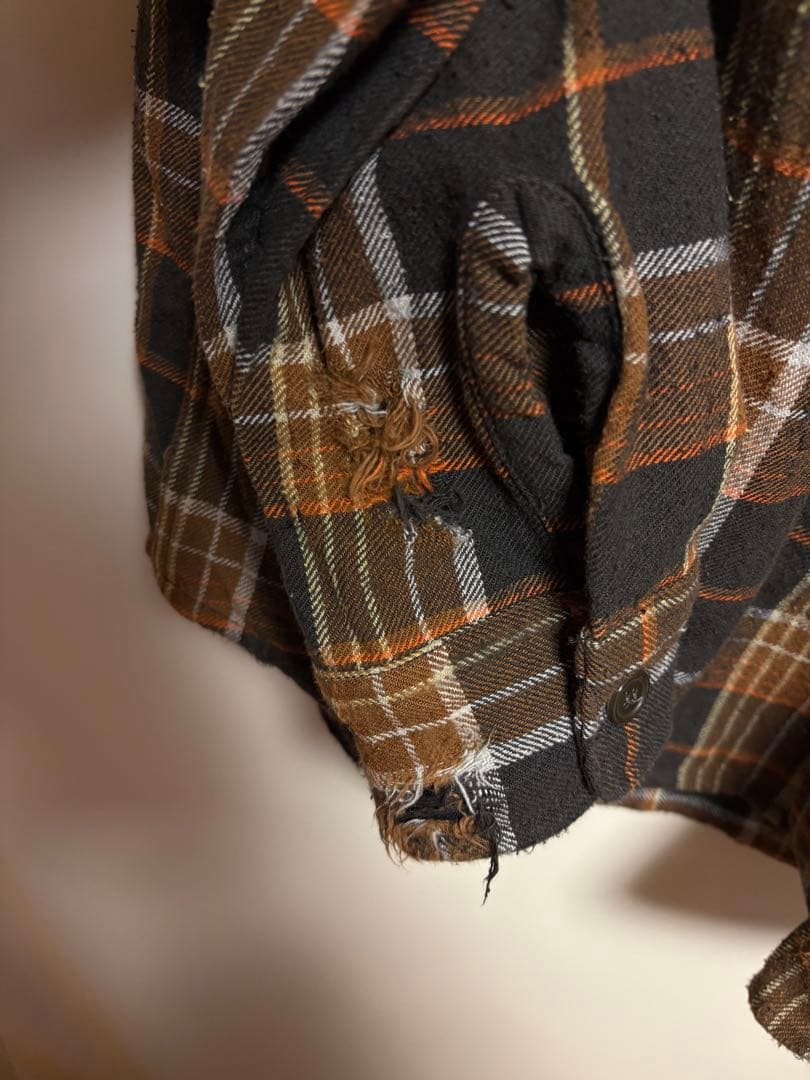 トップス unused us2285 damaged check shirt
