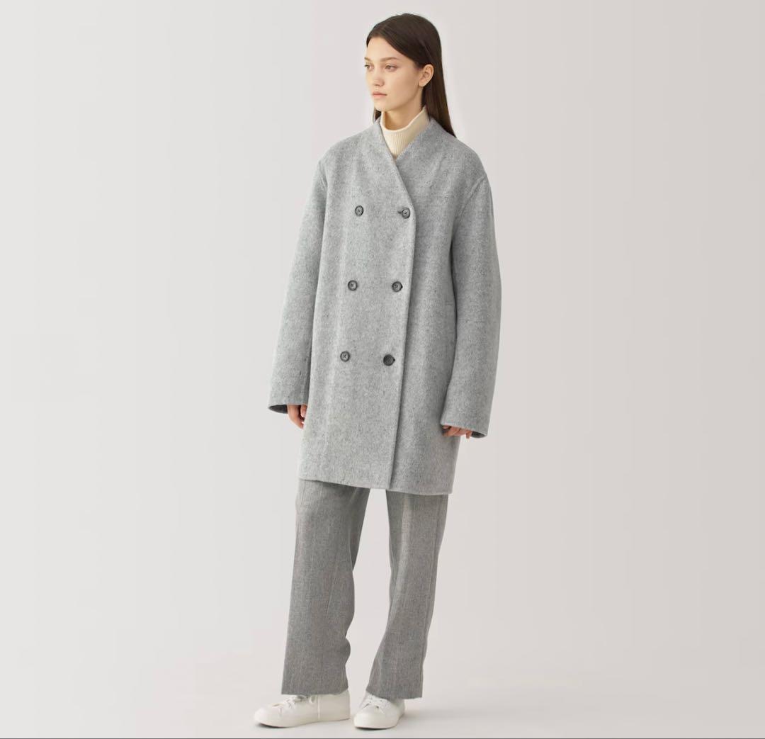 MUJI Labo 婦人　カシミヤ混ノーカラーコート Ｍ　ライトグレー　ムジラボ