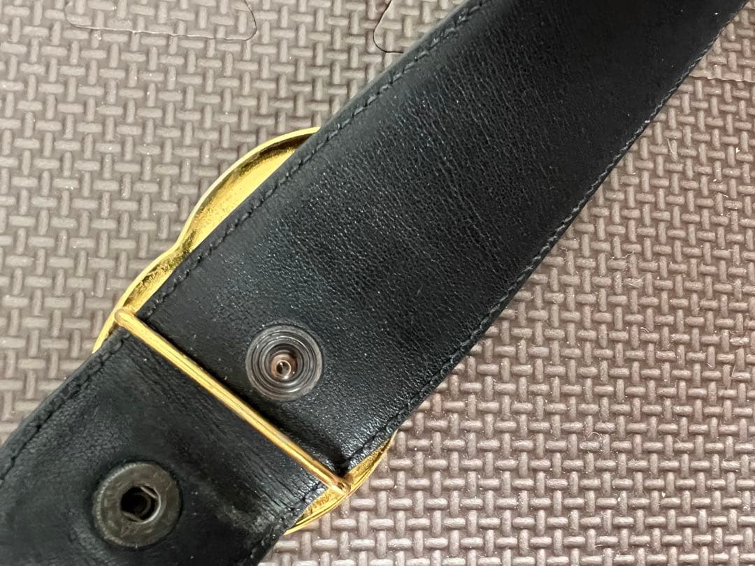 GUCCI ダブルGバックル ブラックレザー ベルト　ビンテージ
