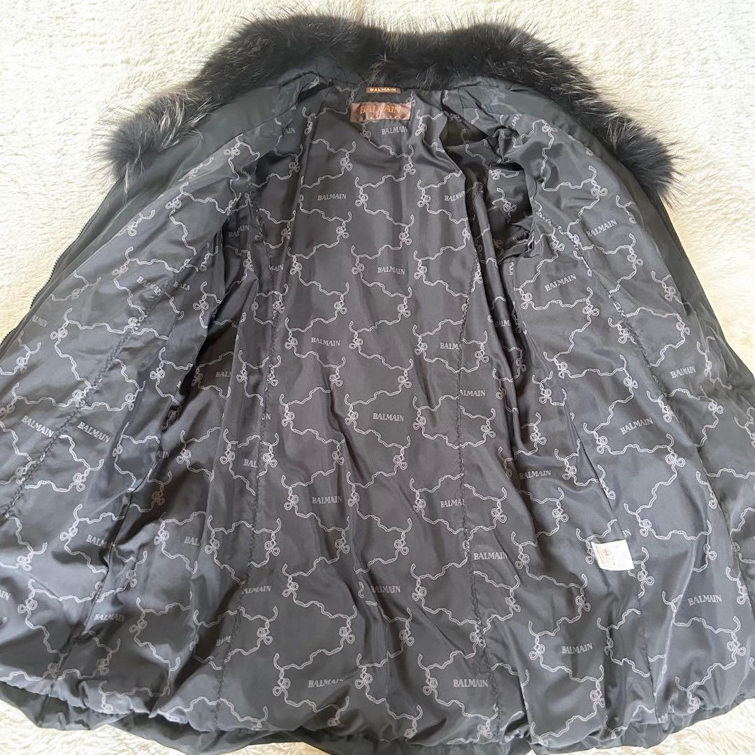【極美品】BALMAIN ダウンコート Aライン ラクーン ロング ブラック L