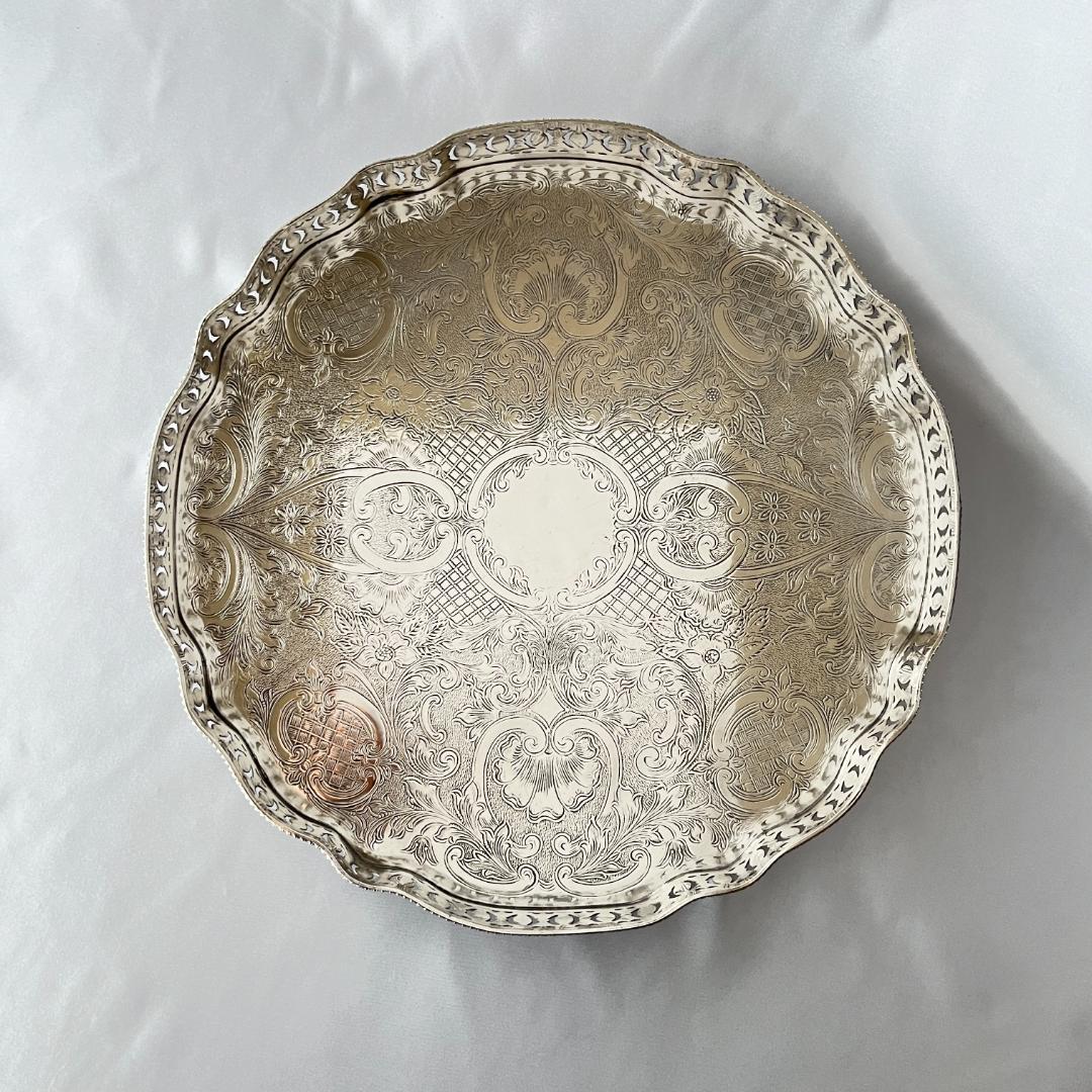 【英国】 ギャラリートレー サークル型 30cm 【シルバープレート】