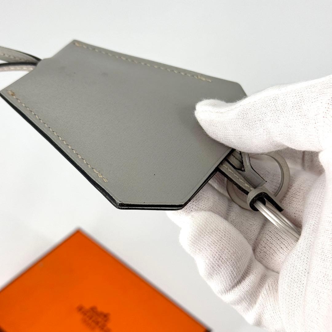美品 HERMES クロシェット ネックレス グレー キーリング レザー □C