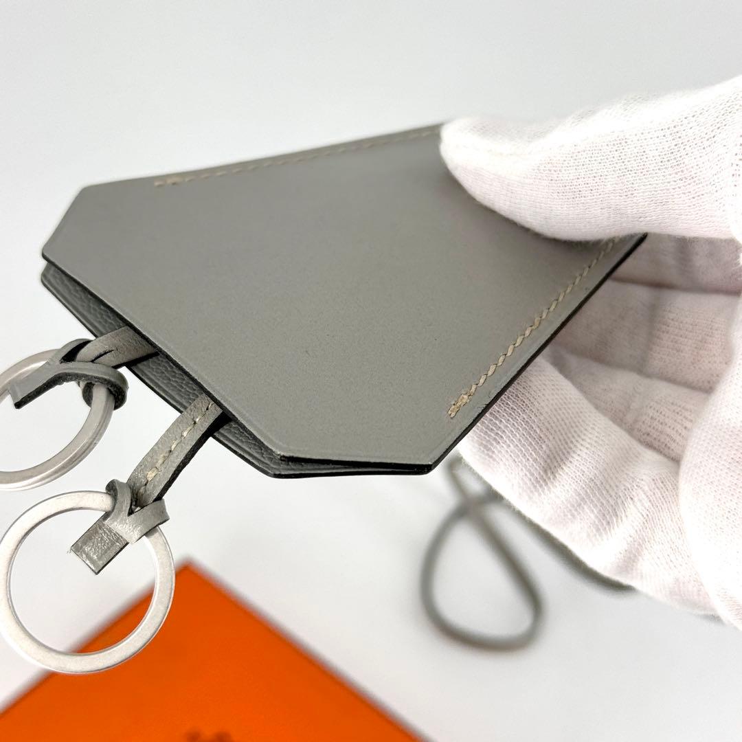 美品 HERMES クロシェット ネックレス グレー キーリング レザー □C