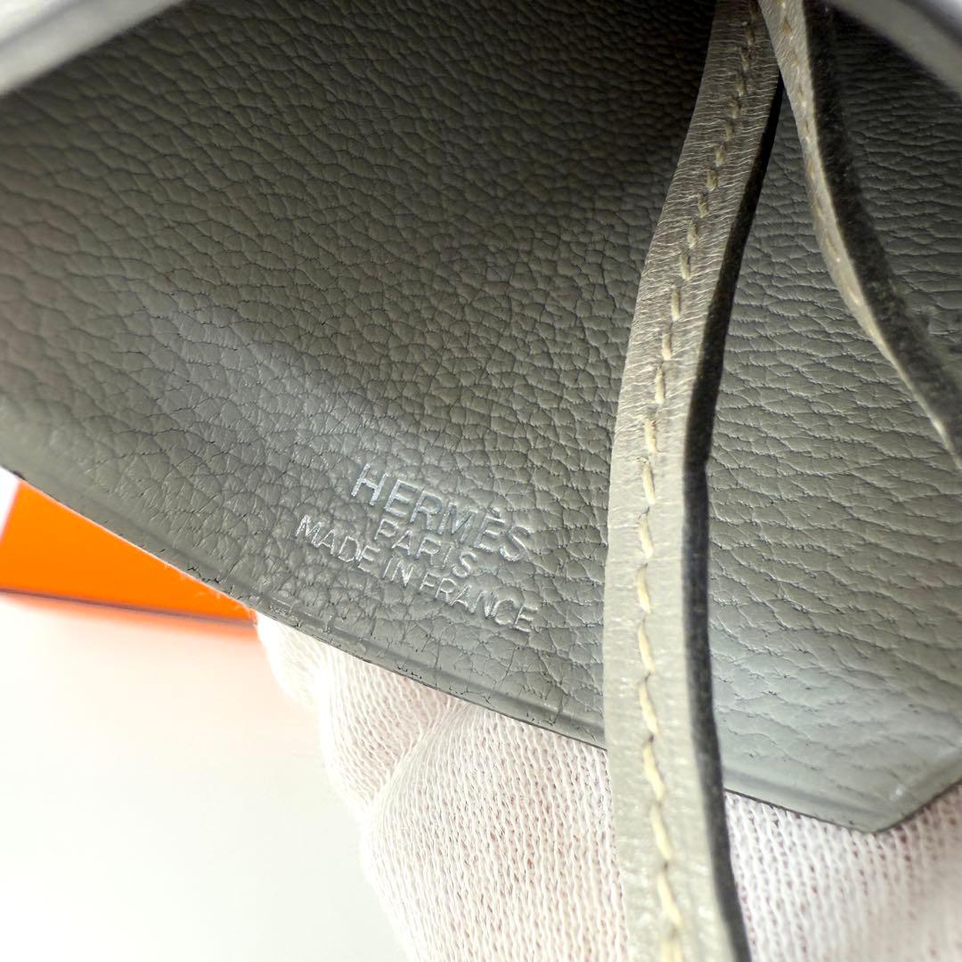 美品 HERMES クロシェット ネックレス グレー キーリング レザー □C