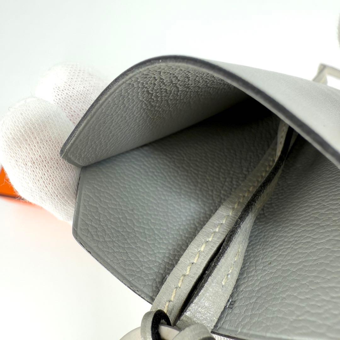 美品 HERMES クロシェット ネックレス グレー キーリング レザー □C