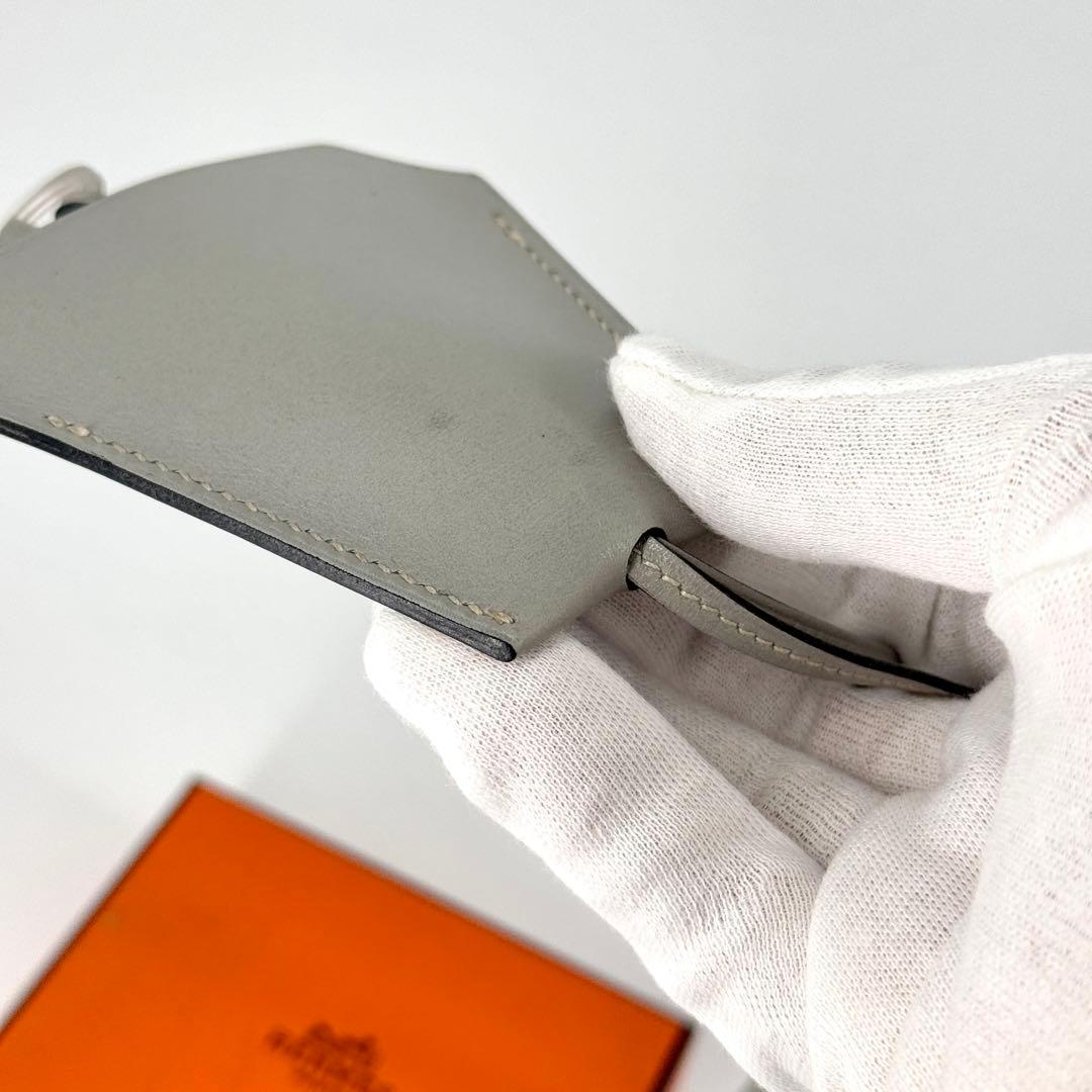 美品 HERMES クロシェット ネックレス グレー キーリング レザー □C
