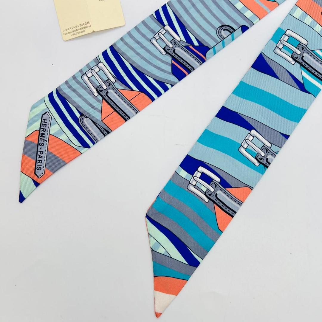HERMES エルメス ツイリー スカーフ ブルー系 シルク