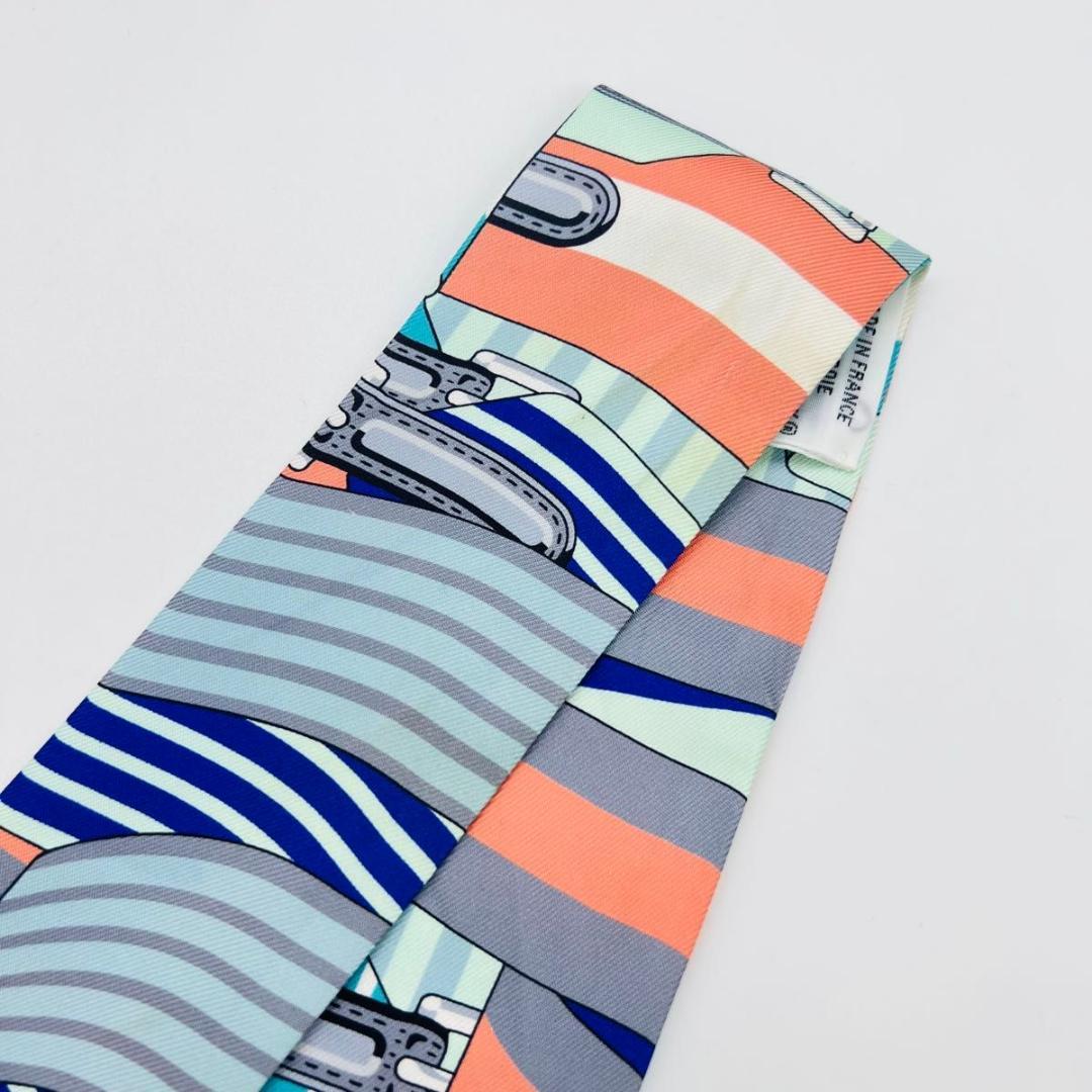 HERMES エルメス ツイリー スカーフ ブルー系 シルク