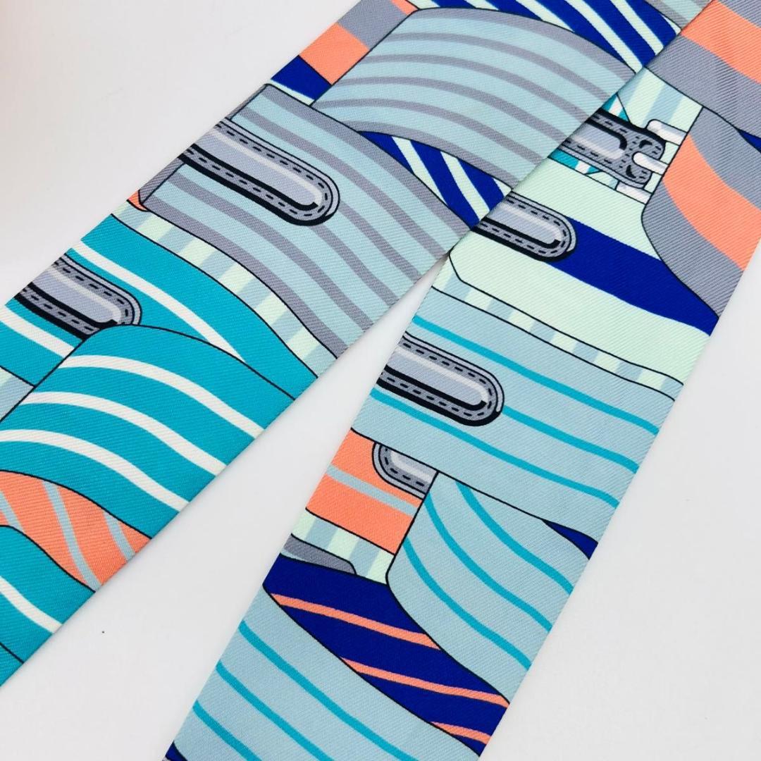HERMES エルメス ツイリー スカーフ ブルー系 シルク