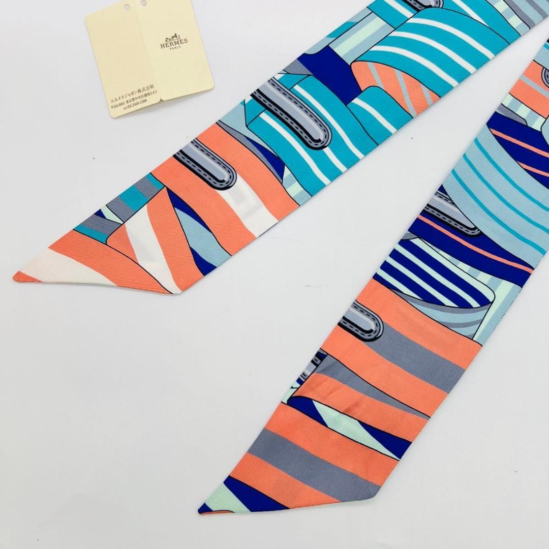 HERMES エルメス ツイリー スカーフ ブルー系 シルク