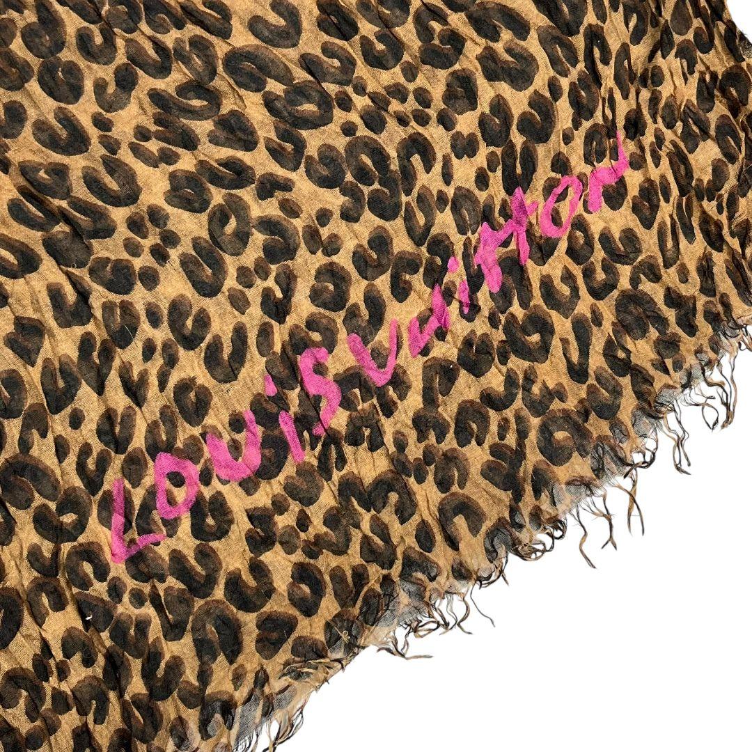 【 美品 】 ルイヴィトン　ストール　レオパード　ビッグロゴ　カシミア　シルク