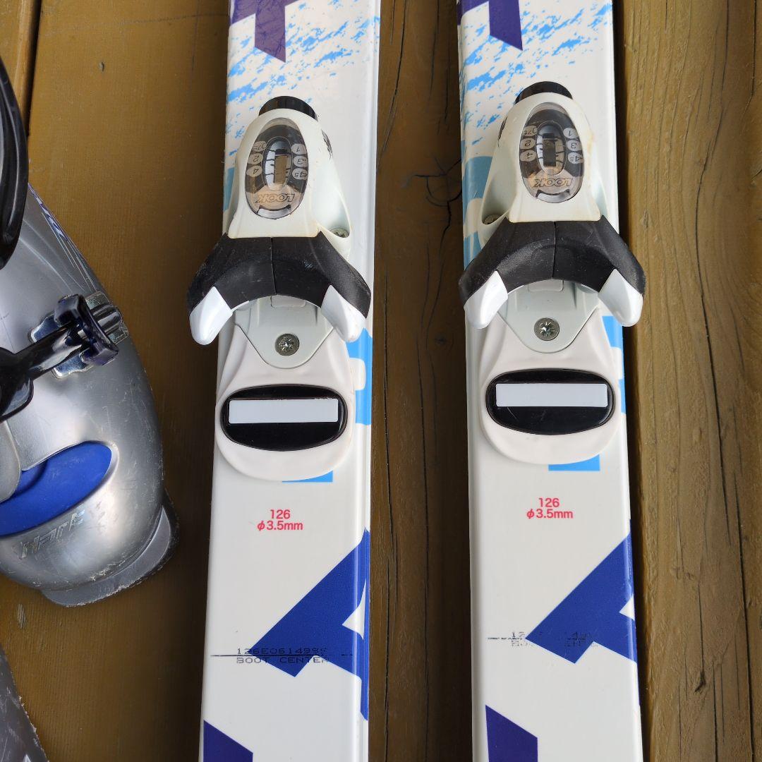 【中古】 KAZAMA スキー板126cm・ストック・ブーツセット　袋おまけ付き