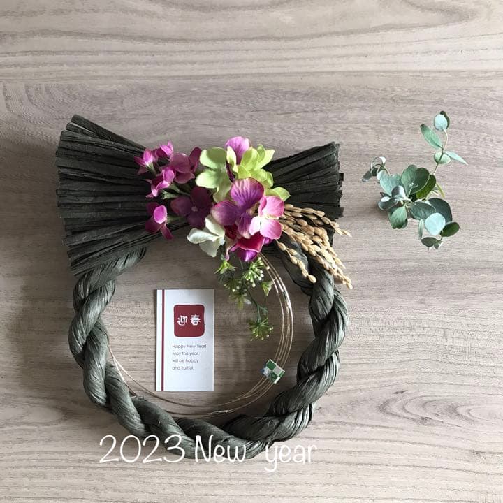 しめ縄⑤ お正月飾り　ハンドメイド　稲穂　アーティフィシャル　しめ縄リース