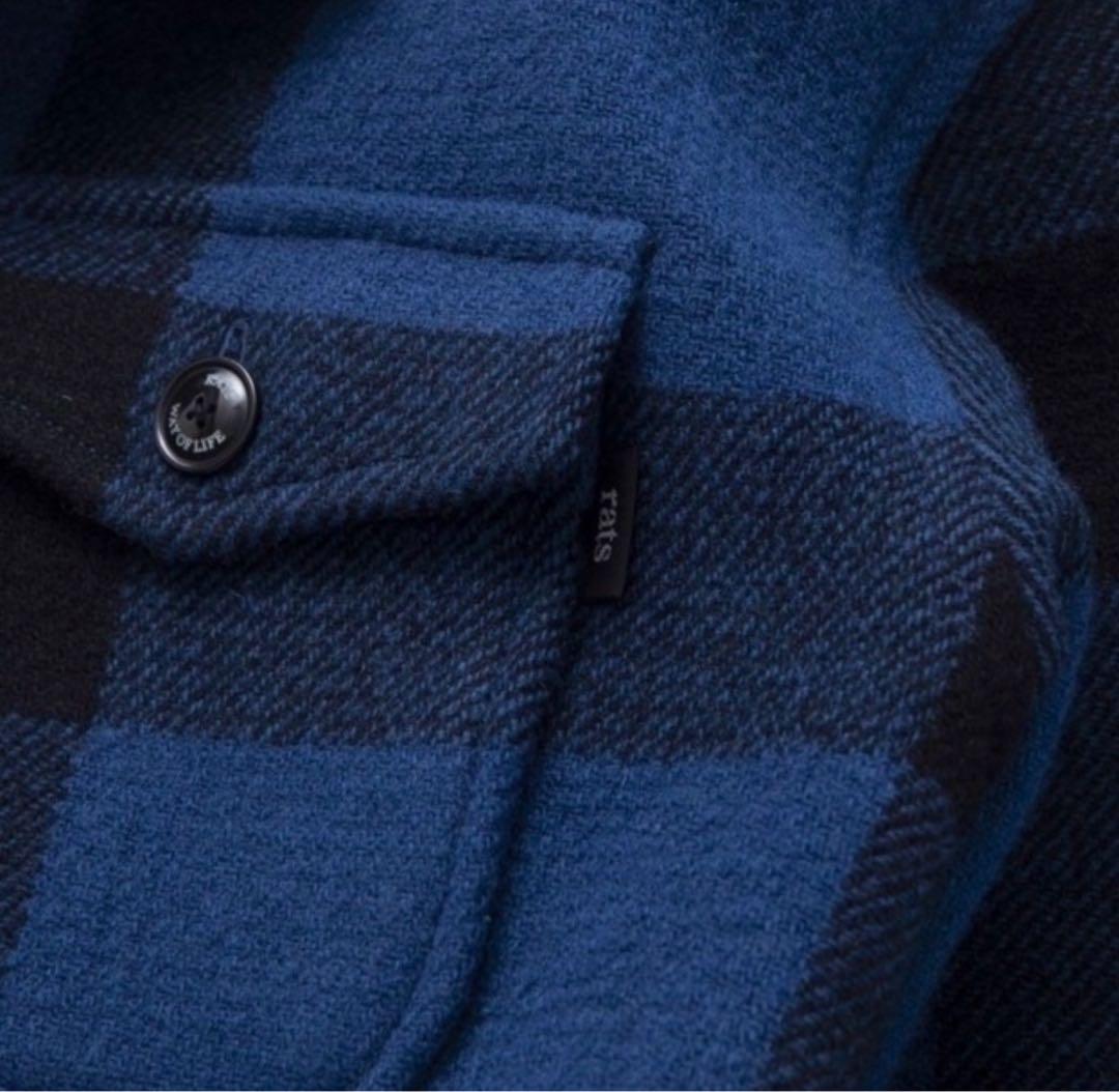 【RATS】BUFFALO CHECK SHIRT JKT ブルー Ｌサイズ