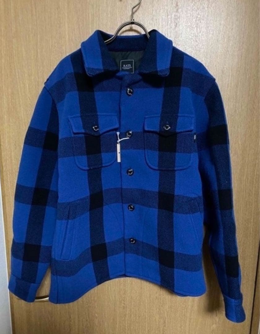 【RATS】BUFFALO CHECK SHIRT JKT ブルー Ｌサイズ