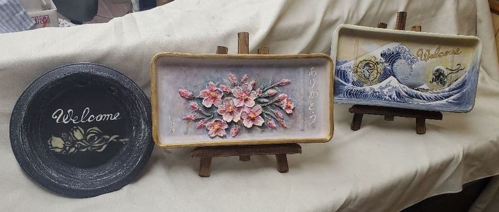 手描きアートウェルカムボード(桜・富嶽＆風雷神・チューリップ)お買い得3点セット