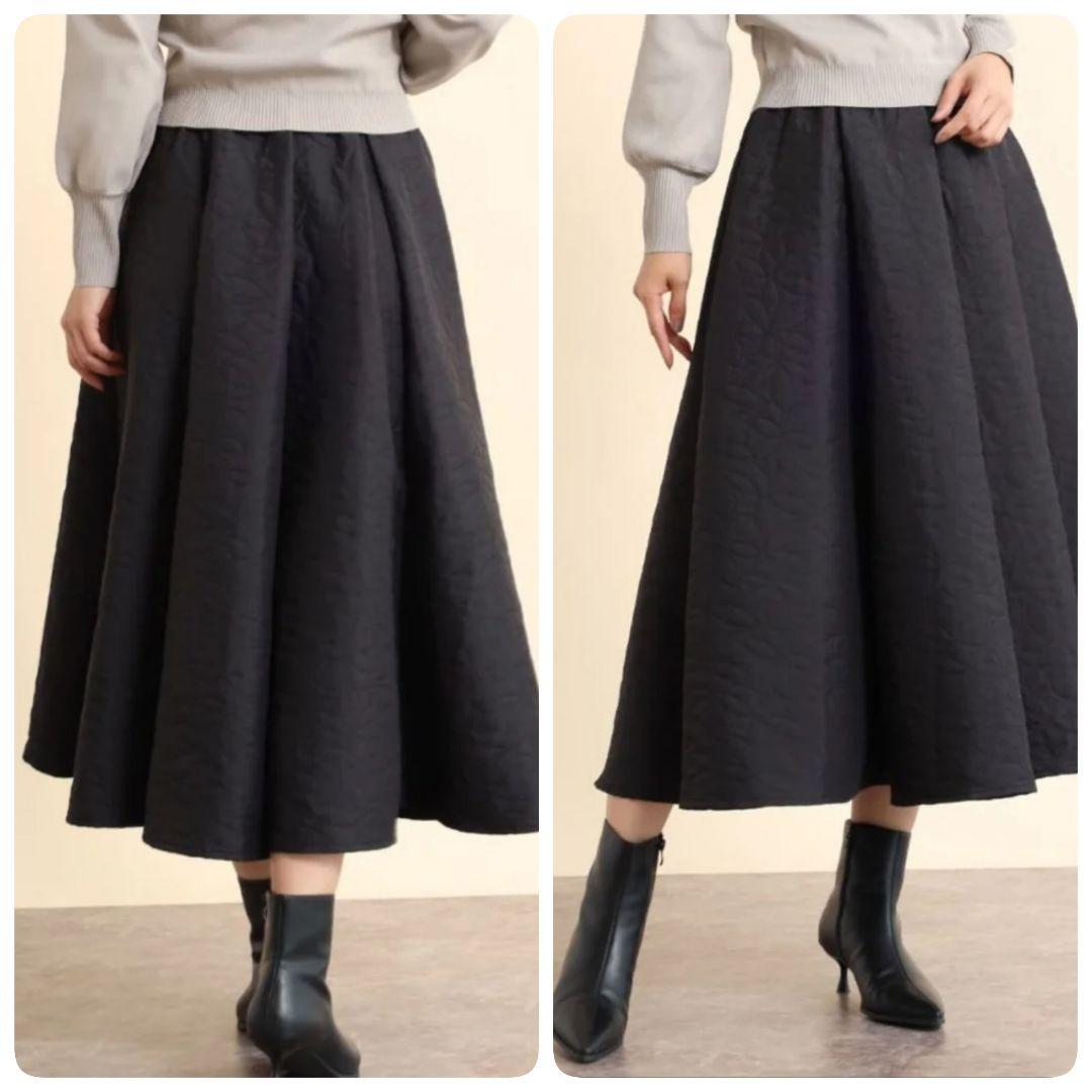 新品タグ付き♪ フェンネル FENNEL フラワーキルトフレアースカート M 黒