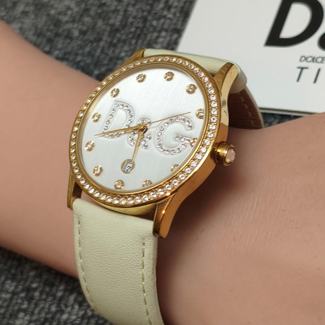 動作品 D&G TIME アナログ腕時計 ゴールド アイボリー　定価11万円