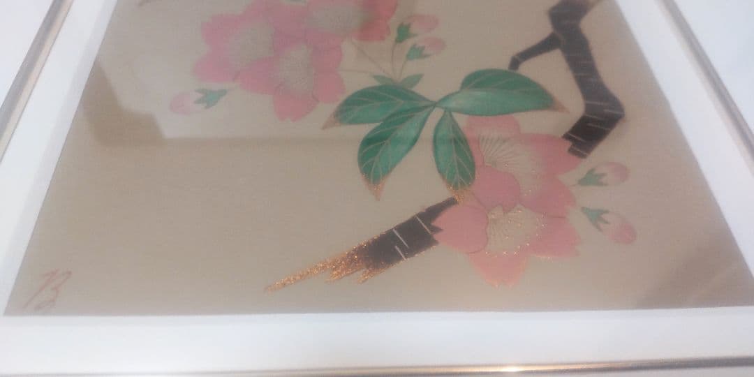 嶋崎政彦作 輪島塗 蒔絵額装 花図 /Wajima Makie Art