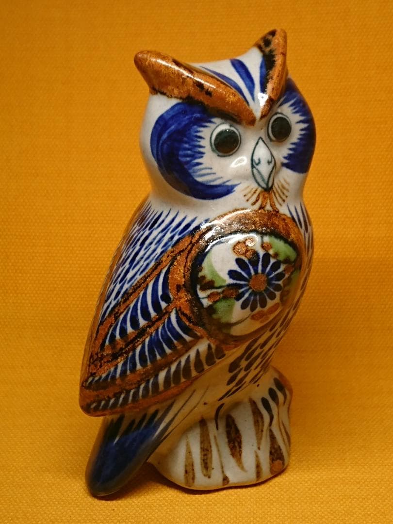【美品】フクロウ　陶器　オブジェ　置物　インテリア　工芸品　美術品　A1296