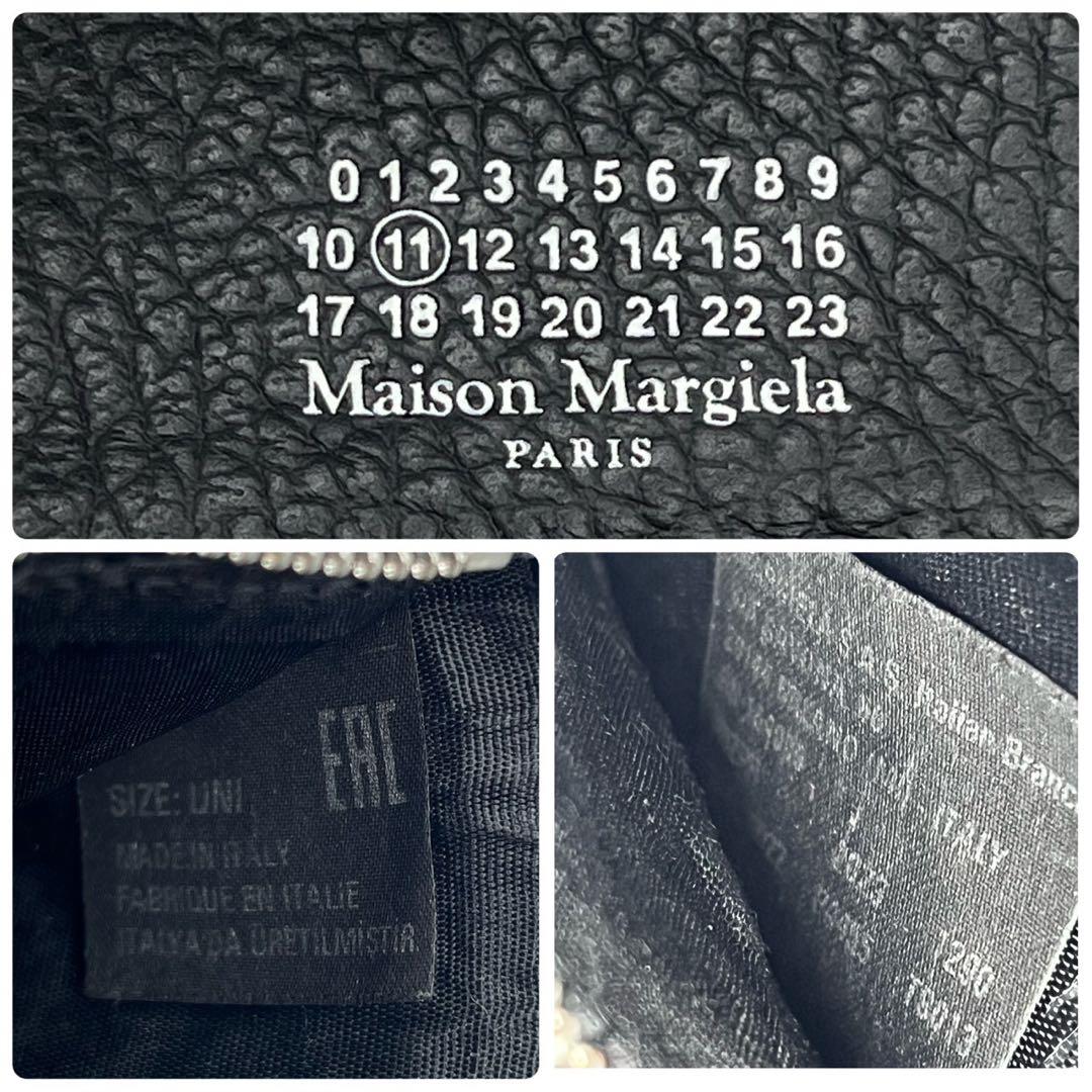 美品✨ メゾンマルジェラ　マネークリップ　折り財布　シボ革　ステッチ　黒