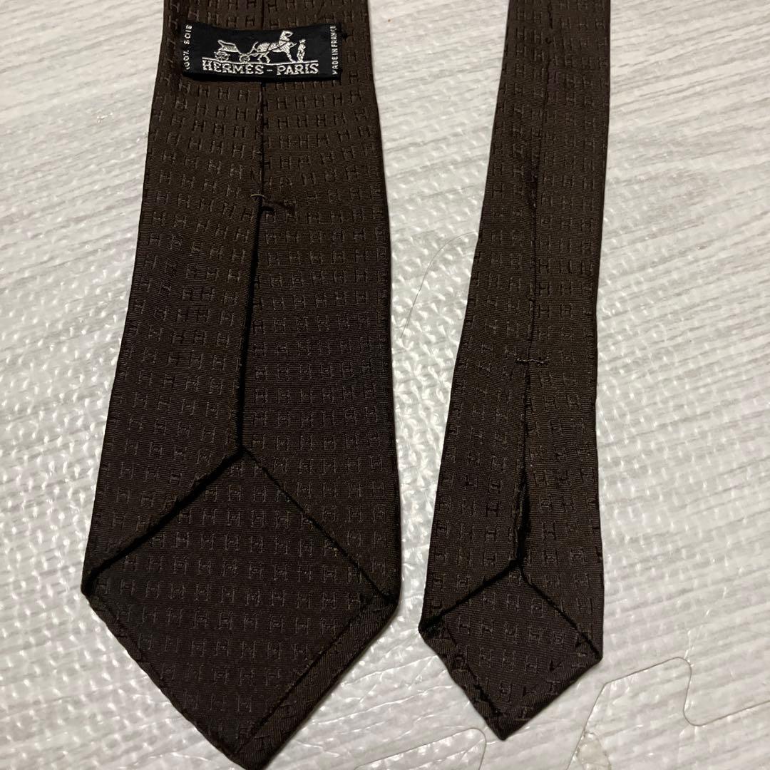 HERMES エルメス ネクタイ H柄 ジャガード ブラウン　ファソネ　結婚式