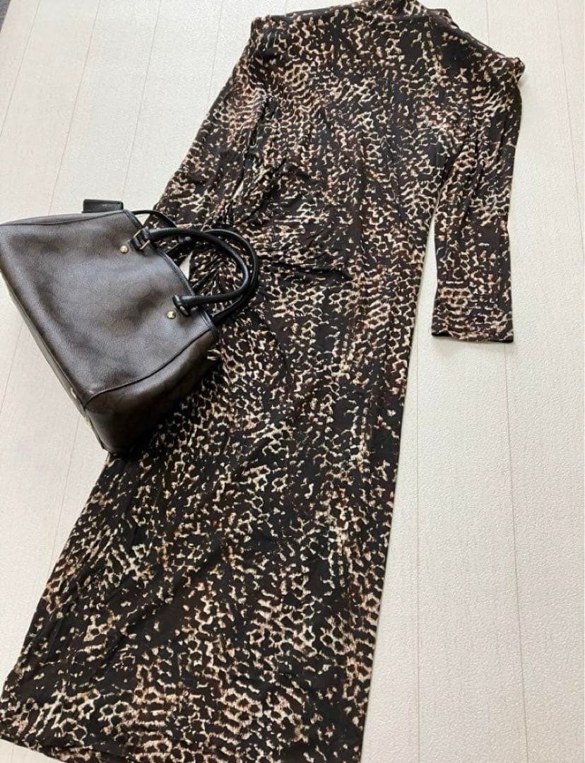 美品 Max Mara 定価3万5000円 レオパードドレス 最高級白タグ