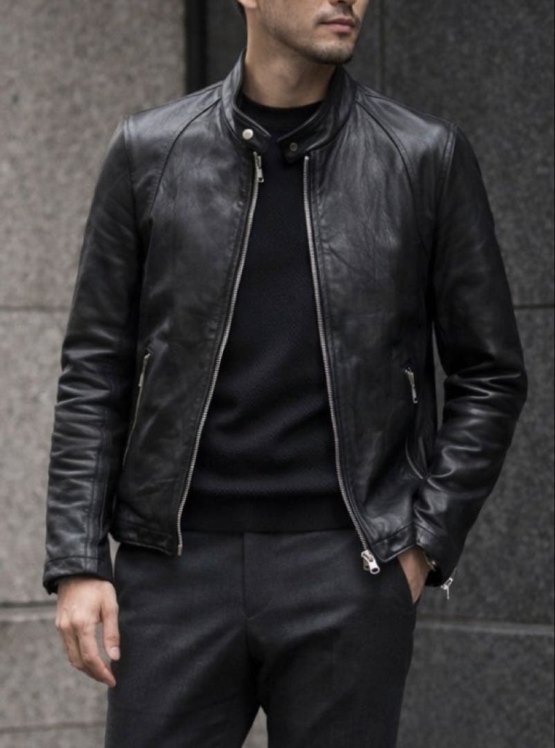 BEAUTY&YOUTH/シープレザー シングル ライダースJKT ブラック M