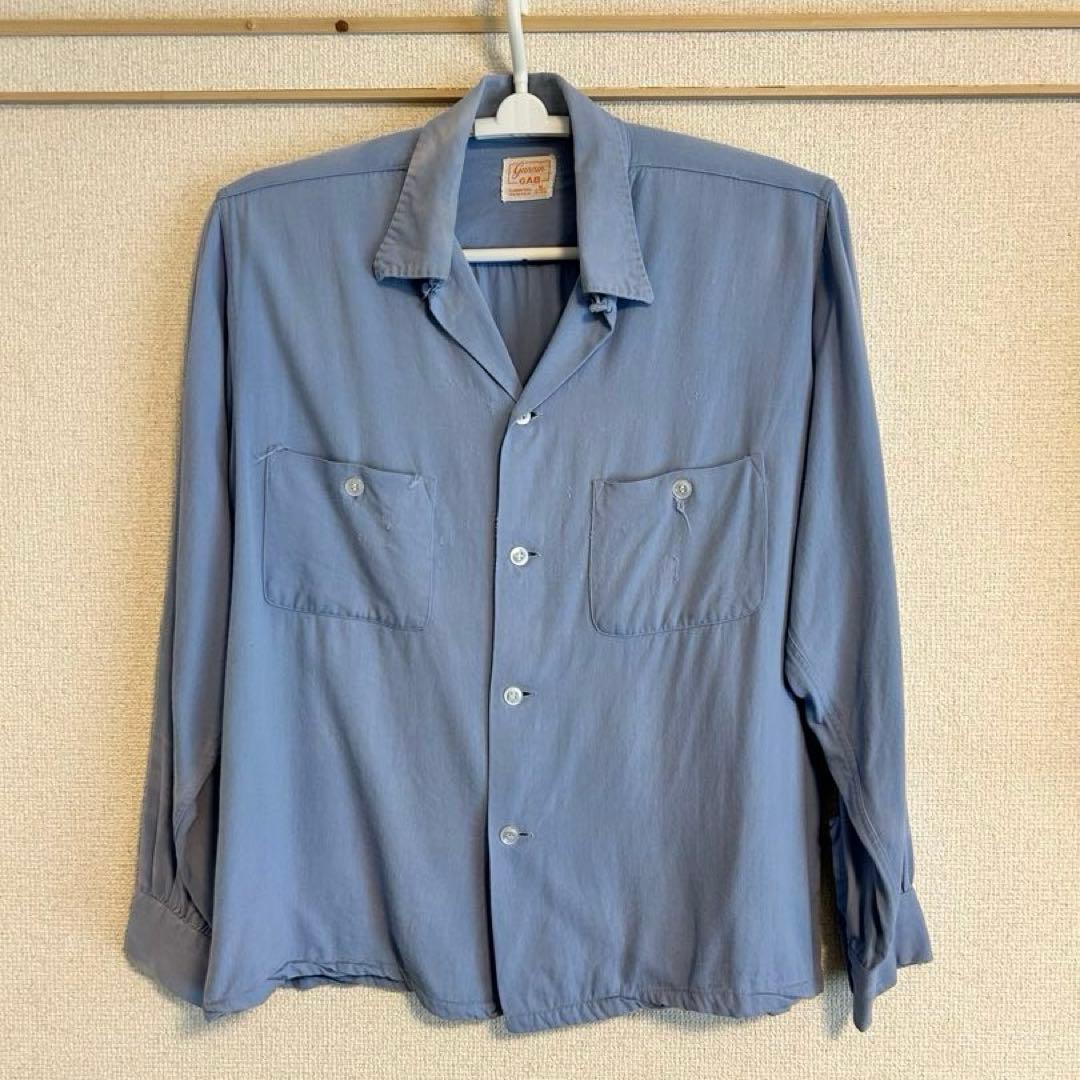 【50s】レーヨンギャバジン box shirt 15 1/2 スカイブルー