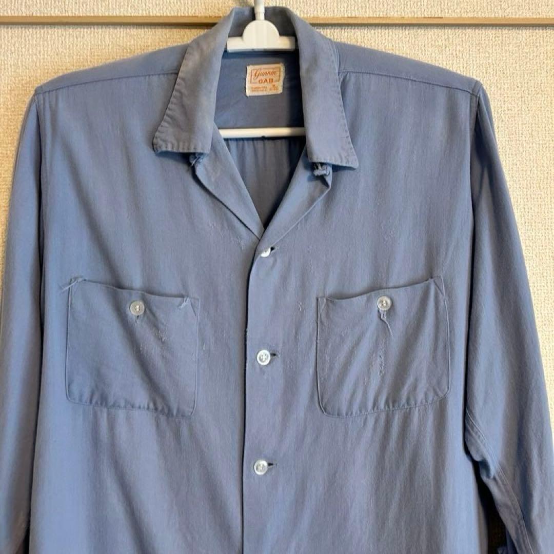 【50s】レーヨンギャバジン box shirt 15 1/2 スカイブルー