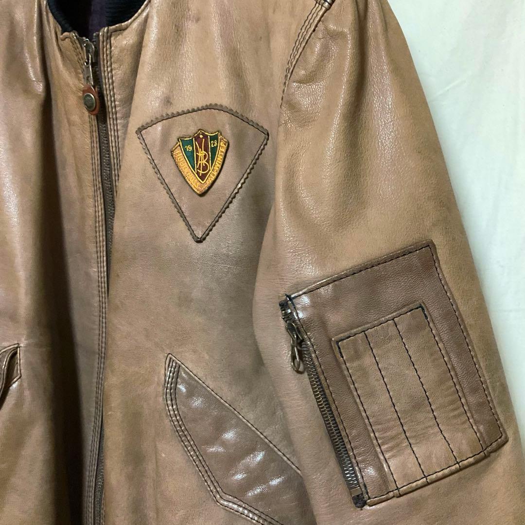 専用 Hugo Boss 本革レザー MA-1 ボンバージャケット ゆるダボ