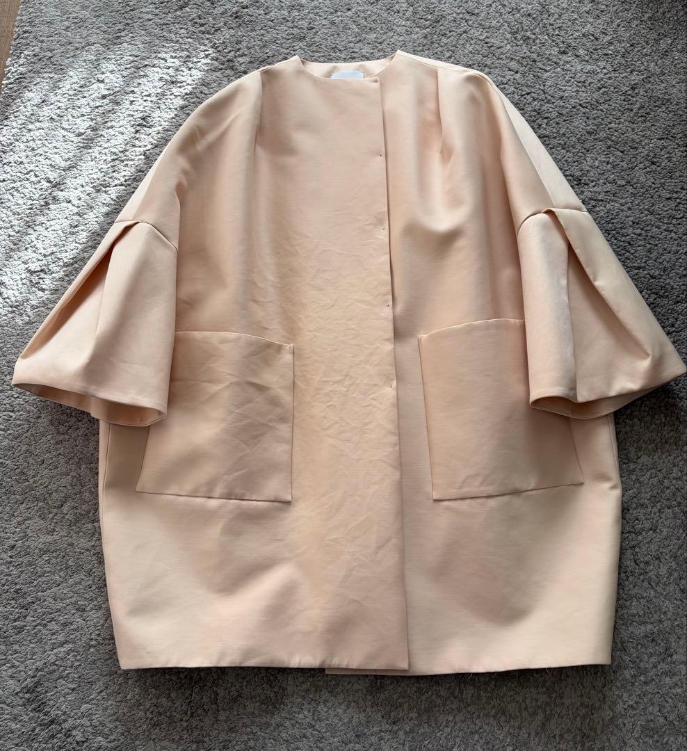 Cruciani クルチアーニノーカラーボリューム袖コクーンコートシルク混40