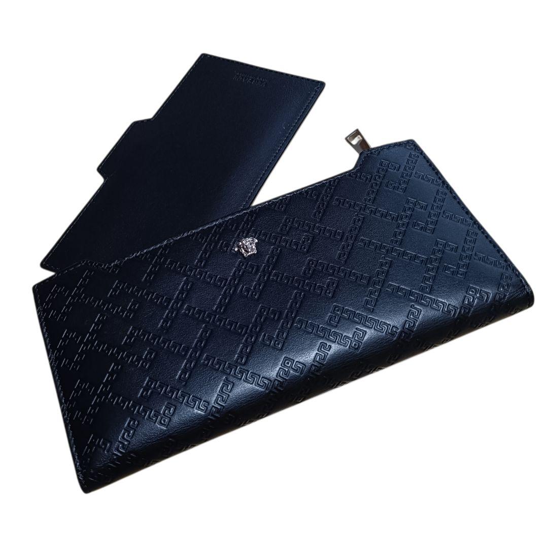 美品 ベルサーチ VERSACE ブラック 差し込みカードケース付 長財布