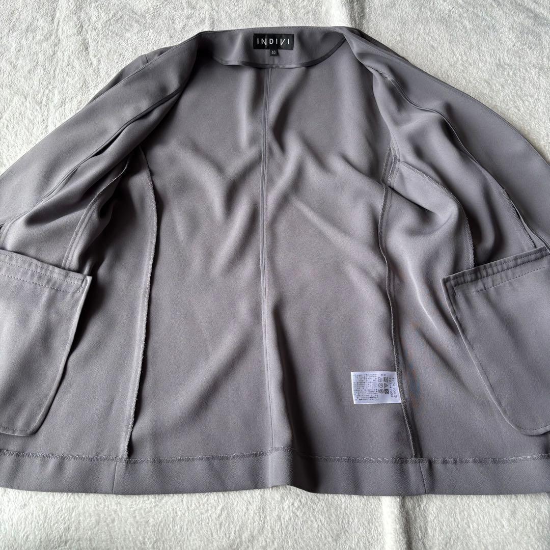 ✨️美品 INDIVI インディヴィ ノーカラー スーツ 3点 グレー Lサイズ
