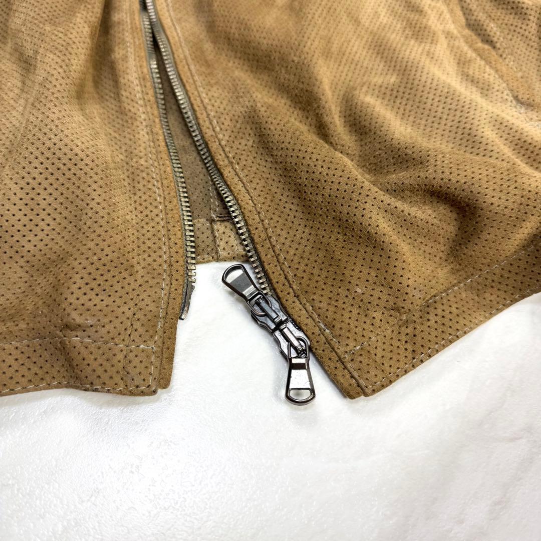 EMMETI パンチング ゴートレザー ライダース ダブルジップ 46 ブラウン