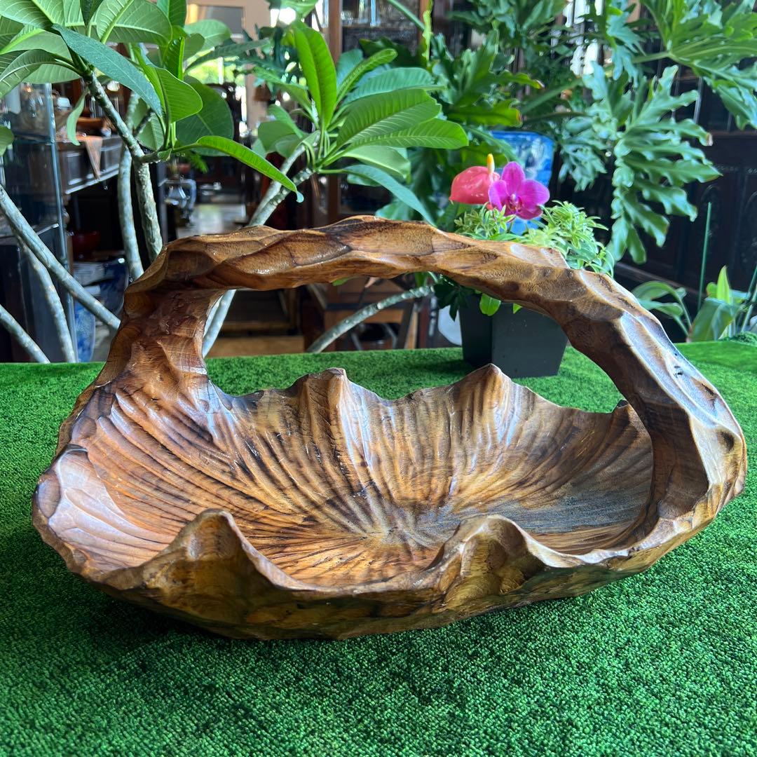 ヴィンテージ木製　バスケット　天然木　木彫り　木籠　オブジェ　インテリア