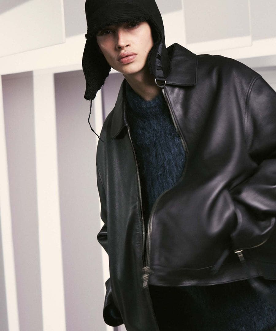 メゾンスペシャル ラムレザープライムオーバー襟付きシングルライダースジャケット