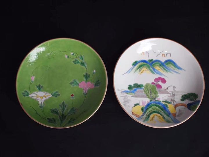 粉彩 轧道 皿 唐物 中国美術