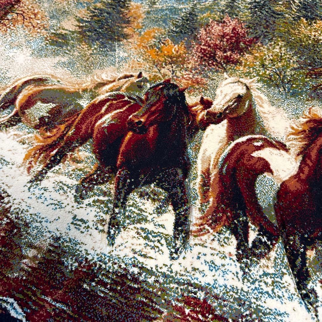 【新品未使用】絵画風絨毯　ペルシャ絨毯　イラン産　絵画　馬　カーペット　ラグ