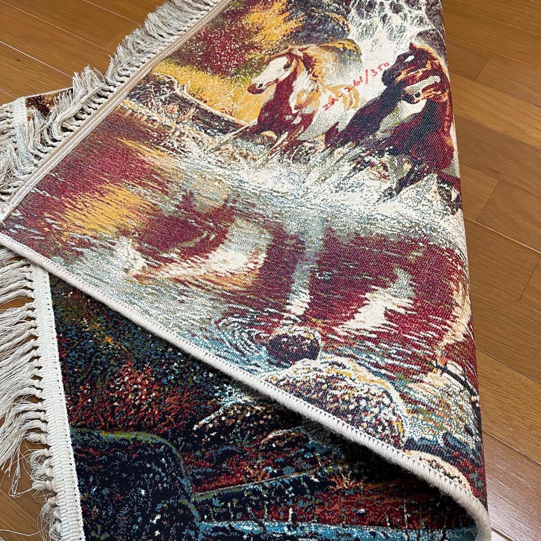 【新品未使用】絵画風絨毯　ペルシャ絨毯　イラン産　絵画　馬　カーペット　ラグ
