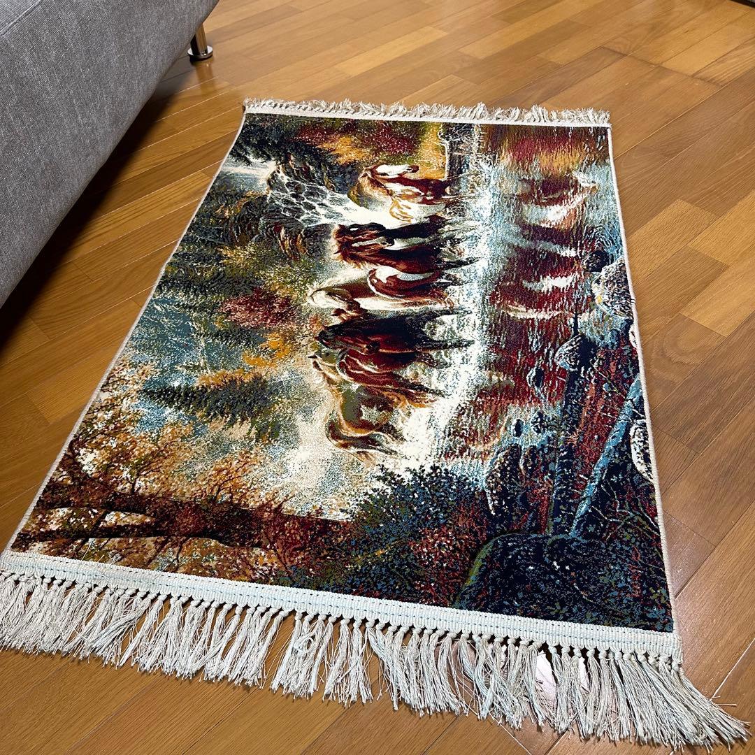 【新品未使用】絵画風絨毯　ペルシャ絨毯　イラン産　絵画　馬　カーペット　ラグ
