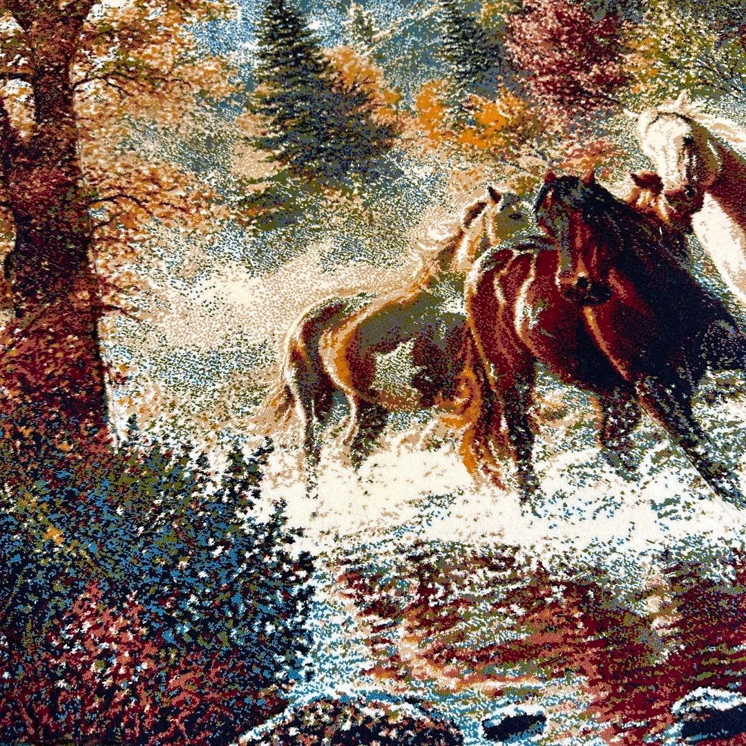【新品未使用】絵画風絨毯　ペルシャ絨毯　イラン産　絵画　馬　カーペット　ラグ