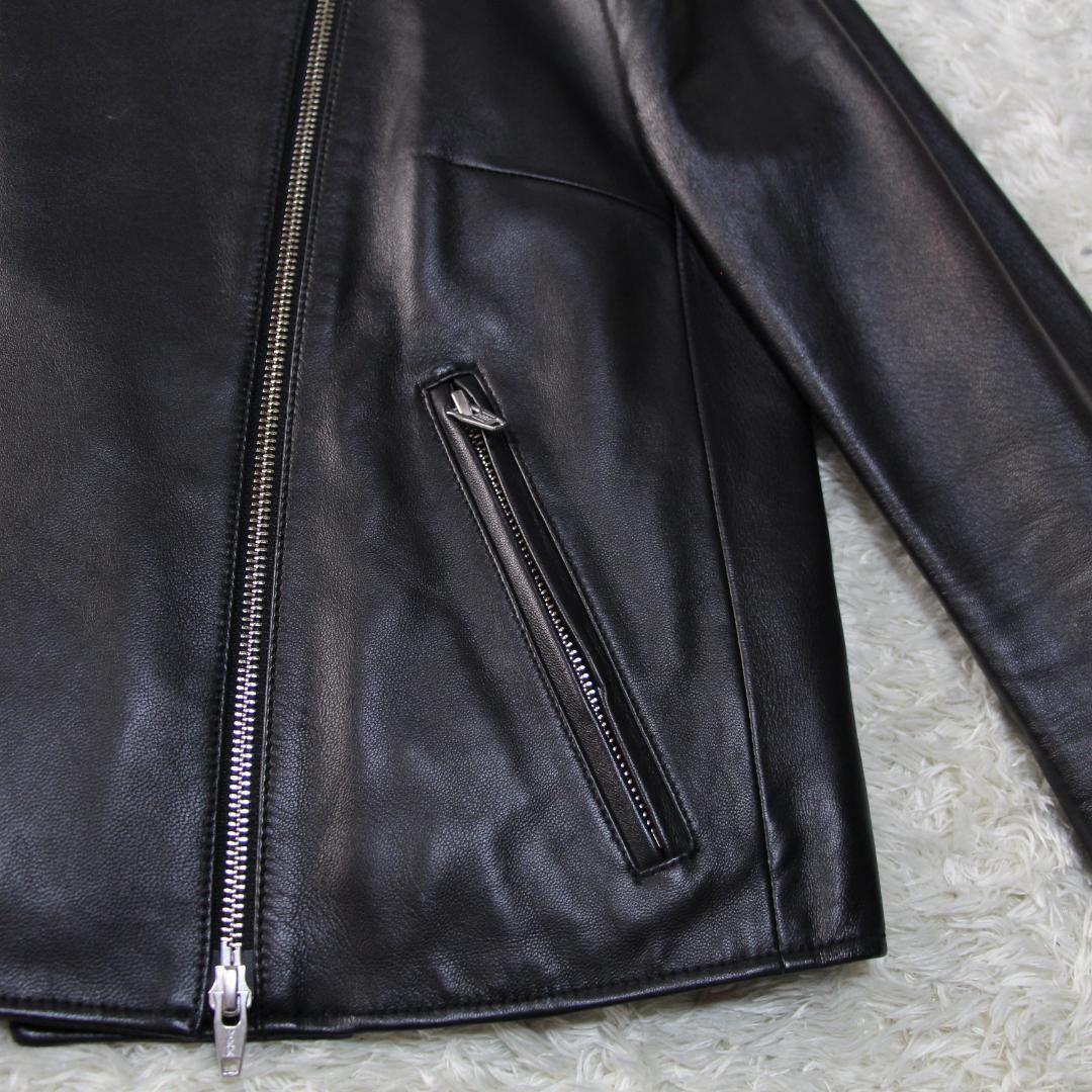 美品　ルシェルブルー ノーカラー　ライダースジャケット　ラムレザー　36　S　黒