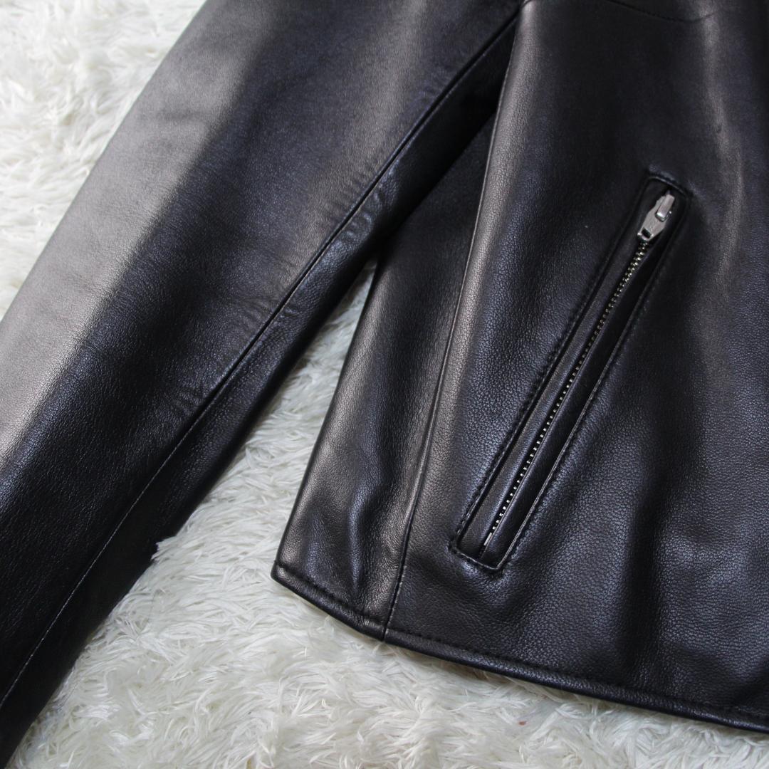 美品　ルシェルブルー ノーカラー　ライダースジャケット　ラムレザー　36　S　黒
