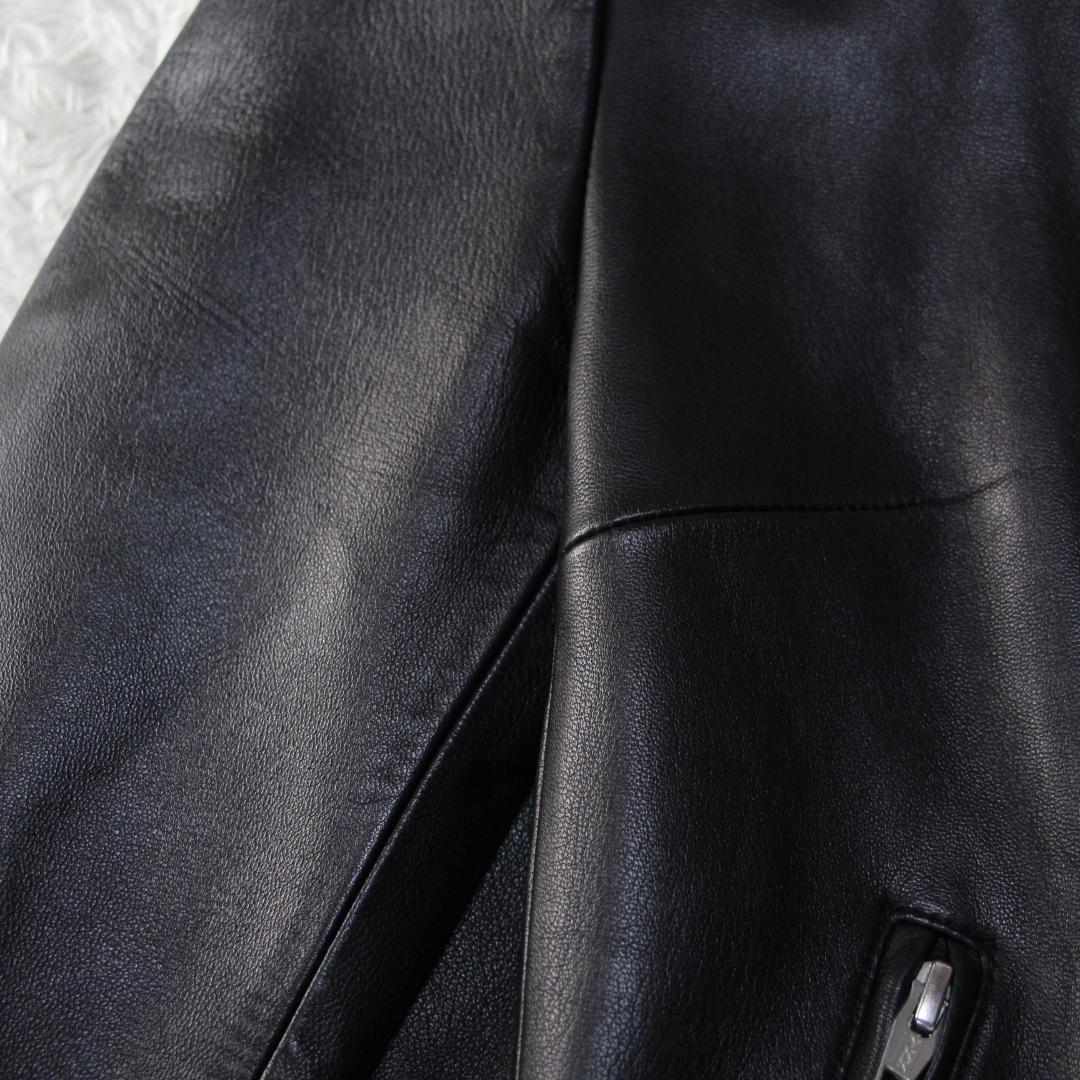 美品　ルシェルブルー ノーカラー　ライダースジャケット　ラムレザー　36　S　黒