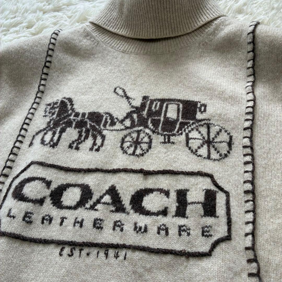 人気✨　コーチ　ニット　ハイネック　Sサイズ　長袖　カシミヤ混　ロゴ刺繍